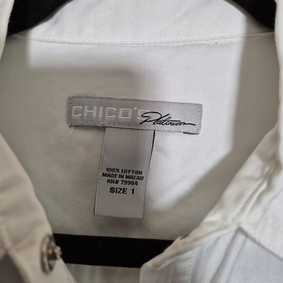 Chicos Platinum Top Womens M White Snap Front Shirt 100% Cotton Casual Career - Picture 4 of 7
